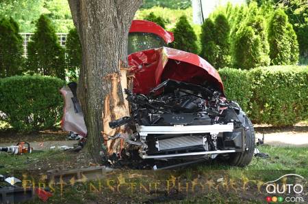 The totaled 2020 Toyota Supra, front